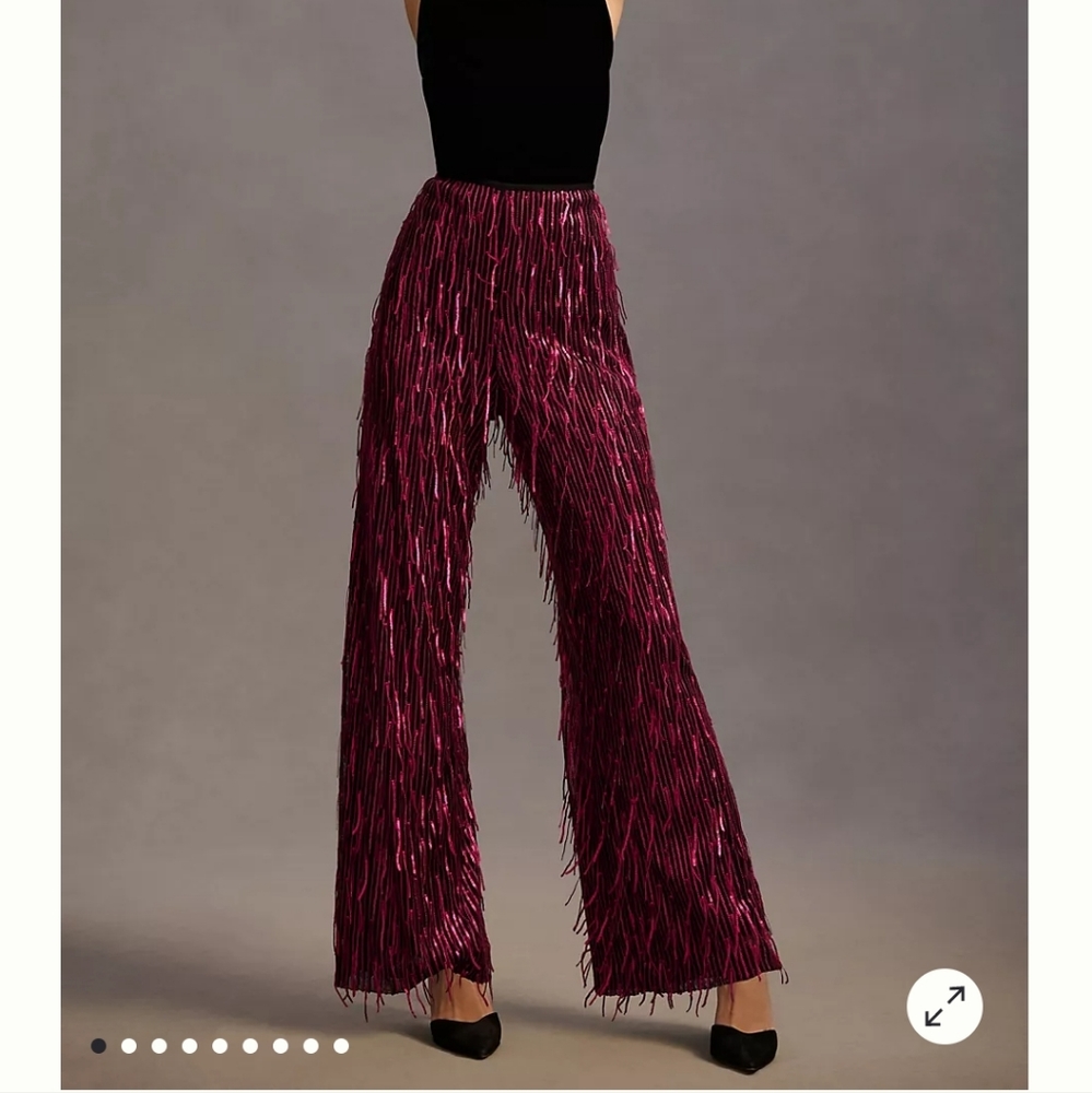 Maeve Fringed Sequined Wide-Leg Pants by Anthropologie